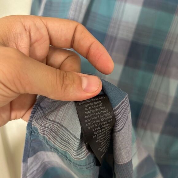 John Varvatos USA Mens Blue Plaided Short Sleeve Collared Button-Up Shirt XL - Picture 7 of 7